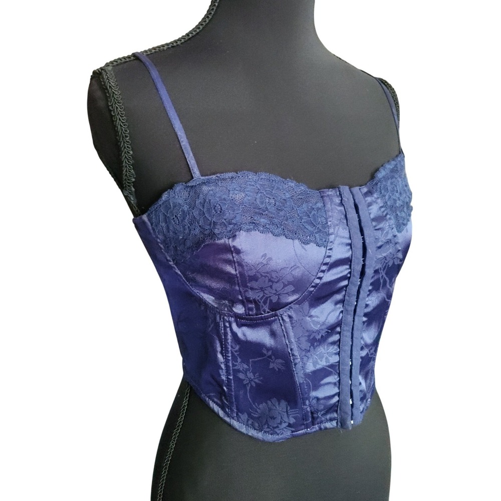 PacSun Y2K Satin Lace Corset Top LA Hearts Blue Top Whimsigoth Lace Up Small - Picture 2 of 8